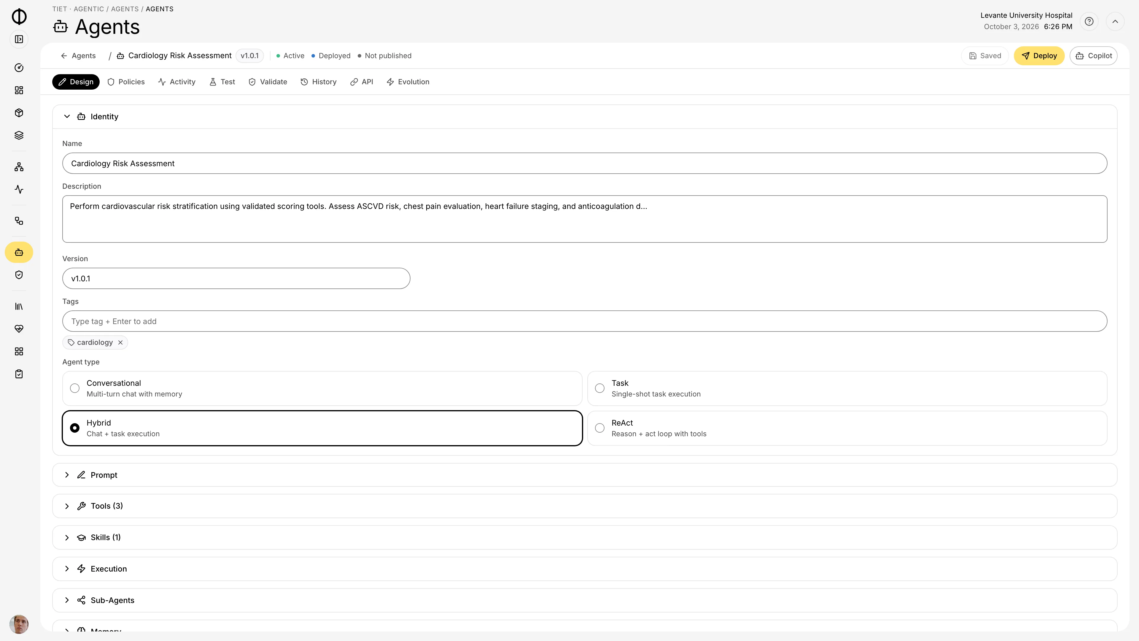 Tiet · Agentic agent definition with identity, type and prompt