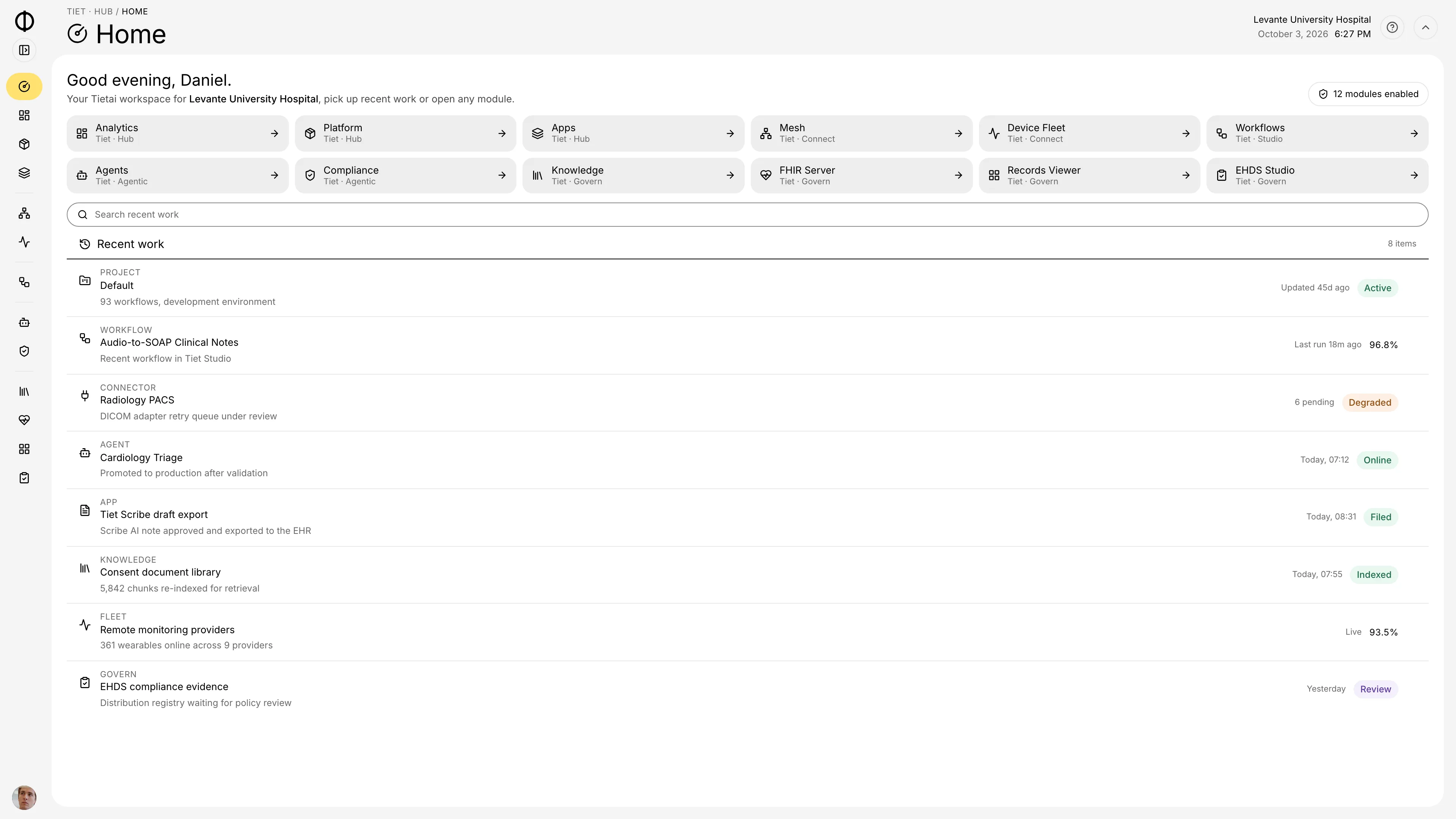 Tietai home with every platform module and recent work