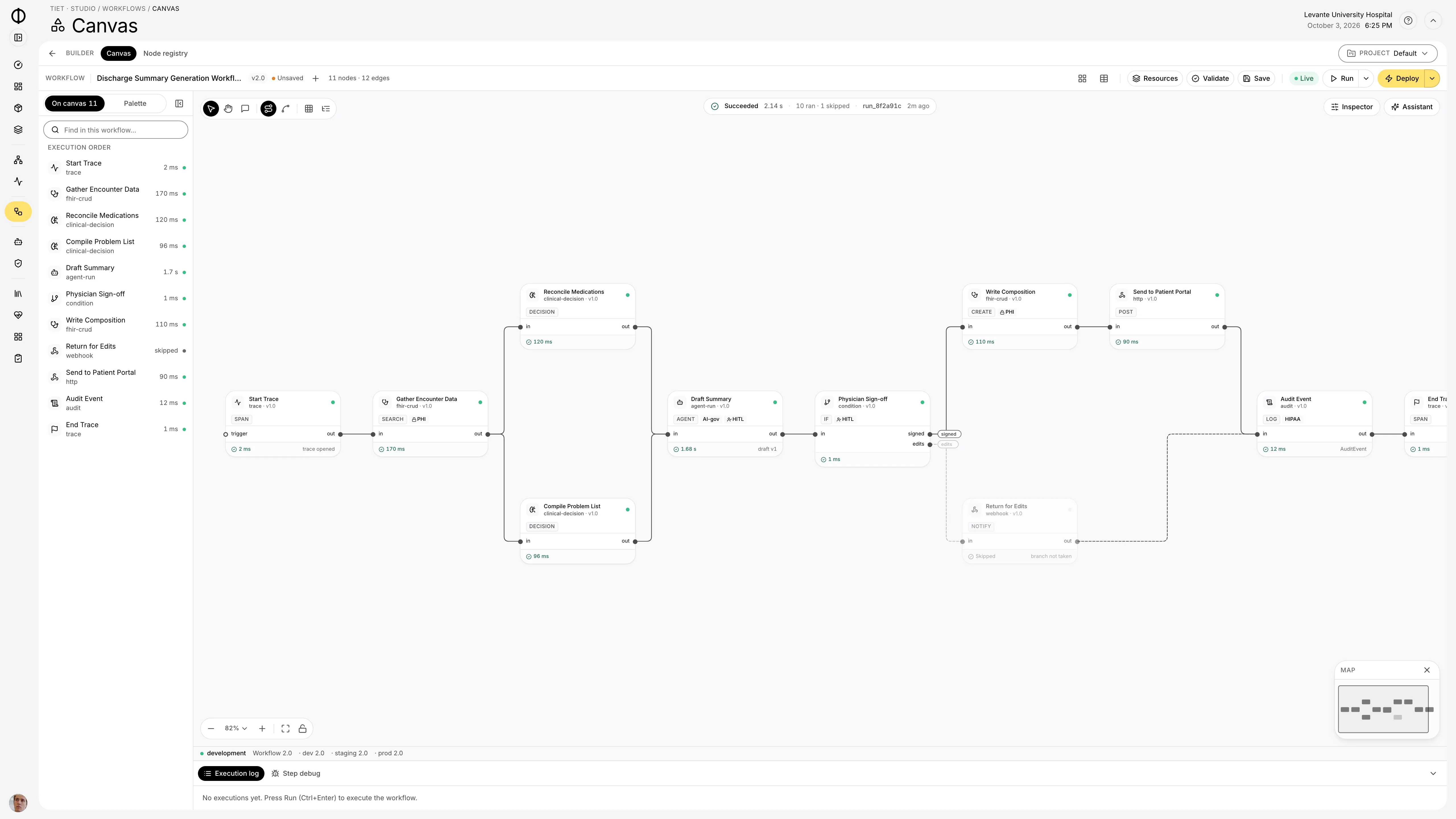 Tiet · Studio canvas with a discharge-summary workflow