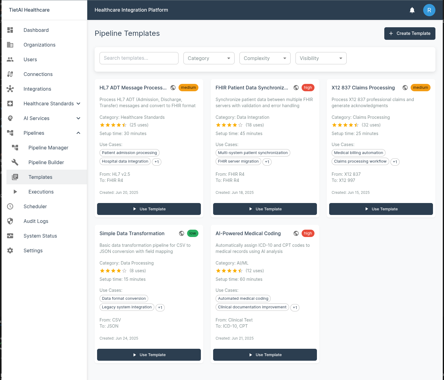 Healthcare Pipeline Templates Gallery